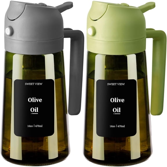 2PCS Olive Oil Dispenser and Oil Sprayer 16oz/470ml Glass Light-Proof Oil Pourer for Kitchen, Air Fryer, Cooking, Salad, and BBQ