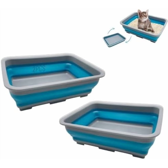 2PCS Open Cat Litter Box, Kitten Potty Pan Semi-Enclosed Foldable Waterproof Travel Toilet Low Entrance for Indoor Cats Small Pet Kitty Rabbit Supplies Easy to Clean and Assemble