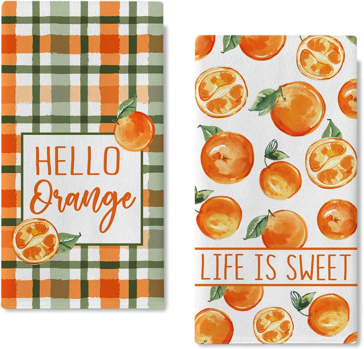 2PCS Orange Spring Summer Kitchen Dish Towels Citrus Fruit Hand Towels ...
