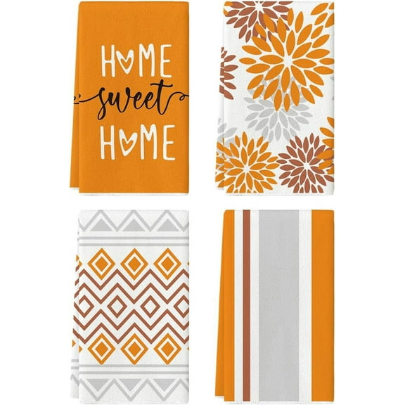 2PCS Orange Stripes Home Sweet Home Boho Kitchen Towels Dish Towels Fall Decoration Hand Towels