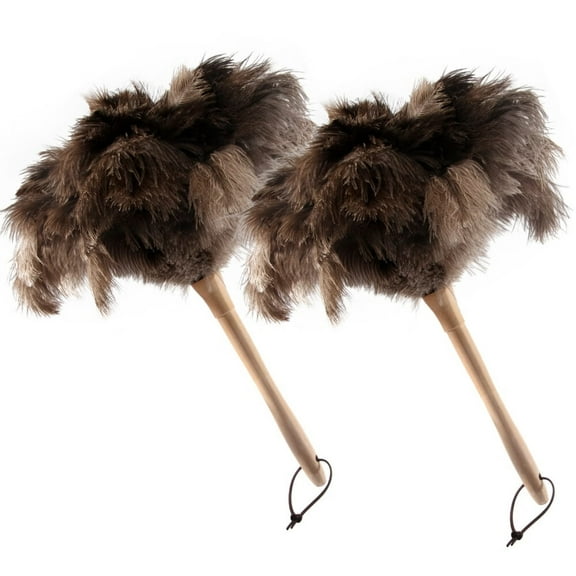 2PCS Ostrich Feather Duster 16 Inch Fluffy Natural with Wood Handle Reusable Washable for Cleaning Keyboard,Home,Car,Office Ostrich Feather Duster