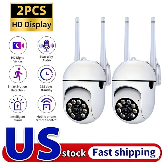 2PCS Outdoor AI Security Camera, 960P HD, 360° Panoramic View, Smart Siren & Spotlight, Color Night Vision, Human Detection & Tracking, Two-Way Audio