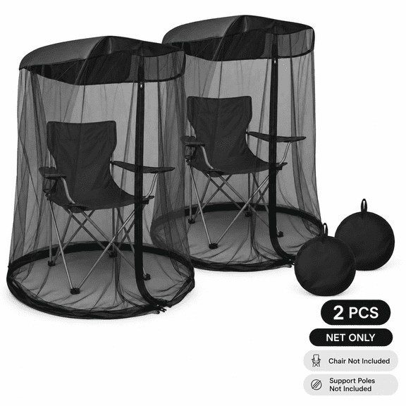 2PCS Outdoor Chair Mosquito Net with Zipper Door and Shade Top, Breathable Full Enclosure Bug Net for Camping, Fishing, Patio and Garden, Portable Easy Setup, Net Only