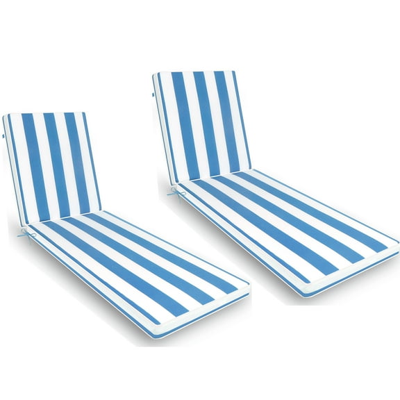 2PCS Outdoor Chaise Lounge Cushion Replacement Set - Sky Blue/White Stripe Polyester w/Sponge Fill, 74.4" L x 22" W, Perfect for Patio & Poolside
