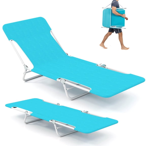 2PCS Outdoor Folding Chaise Lounge w/Carry Strap, Comfortable Metal Frame for Patio Poolside