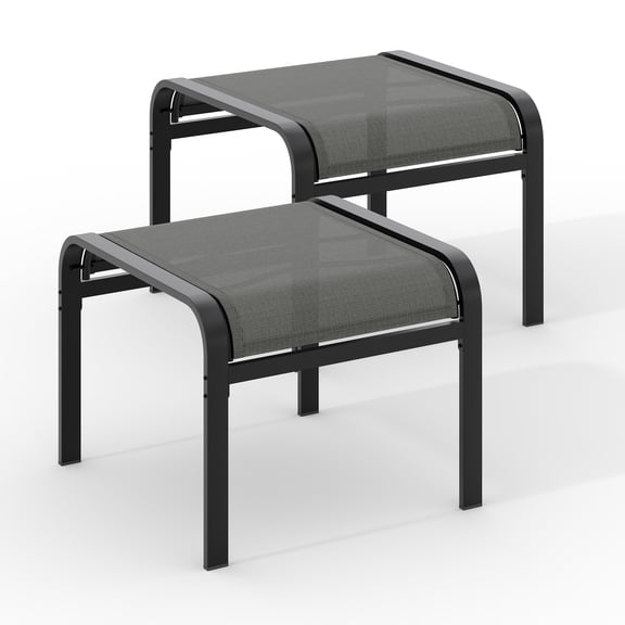 2PCS Outdoor Foot Stool with Textliene Fabric, Metal Frame, Stackable Oversized Foot Rest for Patio Garden Pool