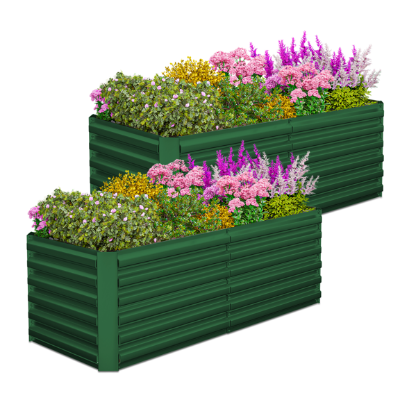 2PCS Outdoor Metal Raised Garden Bed,8x4x3ft Planter Box for Vegetables,Flowers,Herbs w/718 Gallon Capacity,Green