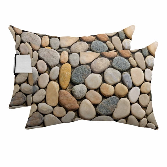 2PCS Outdoor Pillow for Chaise Lounge Chair Abstract Gray Yellow Cobblestone Waterproof Headrest Cushion with Insert Modern Grey Pebble Stone Adjustable Lumbar Pillow for Beach Patio Poolside,11x16in