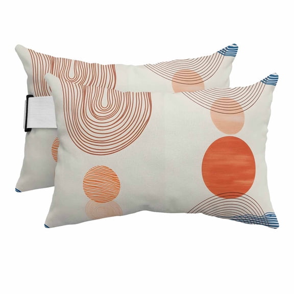 2PCS Outdoor Pillow for Chaise Lounge Chair Abstract Terracotta Sun Curve Art Waterproof Headrest Cushion with Insert Boho Minimalist Art Adjustable Lumbar Pillow for Beach Patio Poolside Office