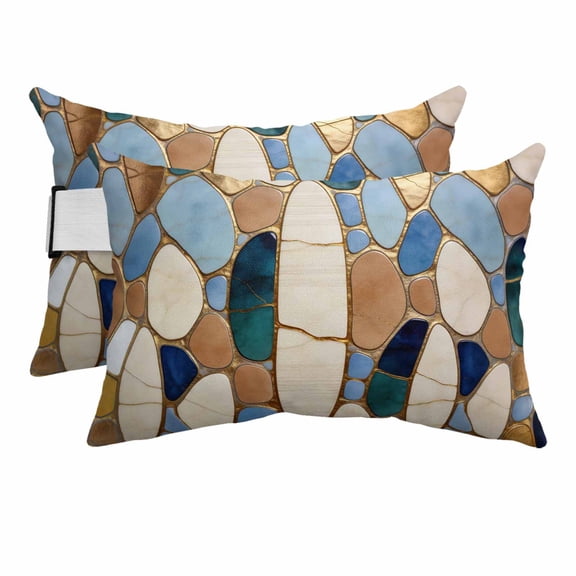 2PCS Outdoor Pillow for Chaise Lounge Chair Colorful Stone Pebble Collage Waterproof Headrest Cushion with Insert Abstract Geometric Adjustable Lumbar Pillow for Beach Patio Poolside Office,11x16in