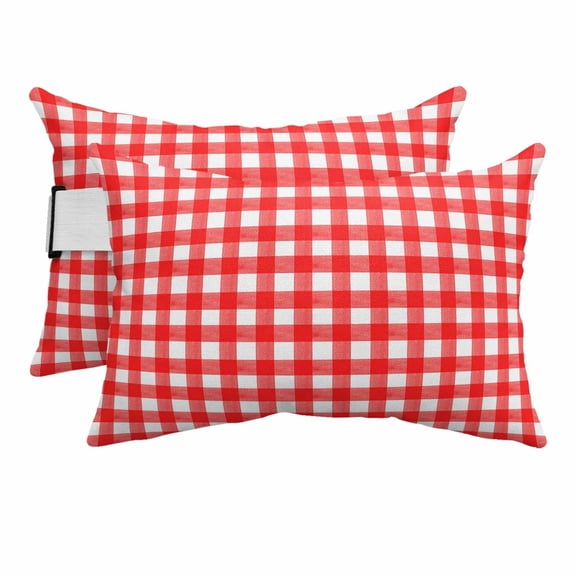 2PCS Outdoor Pillow for Chaise Lounge Chair Country Red Buffalo Plaid Waterproof Headrest Cushion with Insert Classic Gingham Check Adjustable Lumbar Pillow for Beach Patio Poolside Office,11x16in