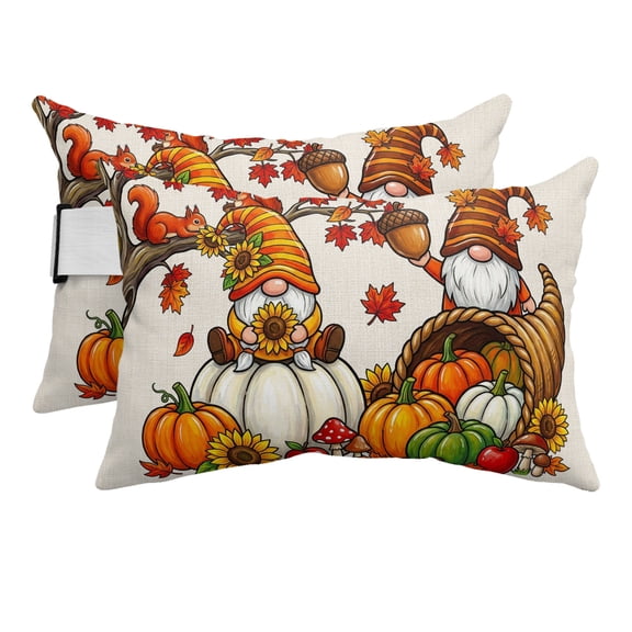 2PCS Outdoor Pillow for Chaise Lounge Chair Dwarf Thanksgiving Pumpkin Cornucopia Waterproof Headrest Cushion with Insert Autumn Maple Leaves Adjustable Lumbar Pillow for Beach Patio Poolside Office