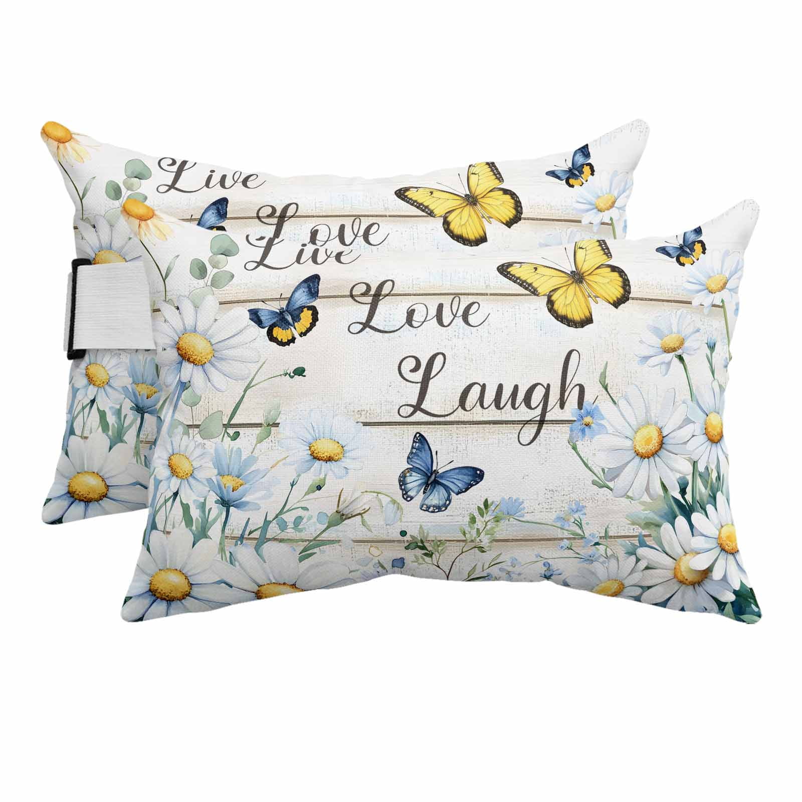 2PCS Outdoor Pillow for Chaise Lounge Chair Farm Daisy Flower Butterfly ...