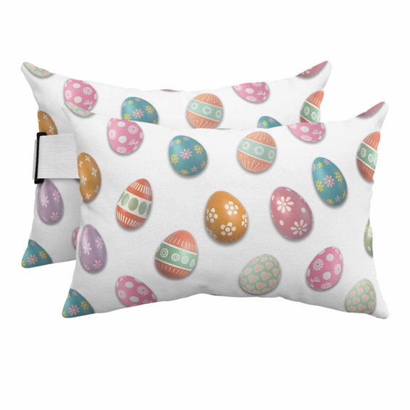 2PCS Outdoor Pillow for Chaise Lounge Chair Happy Easter Watercolor Seamless Colorful Egg Waterproof Headrest Cushion with Insert White Back Adjustable Lumbar Pillow for Beach Patio Office,11x16in
