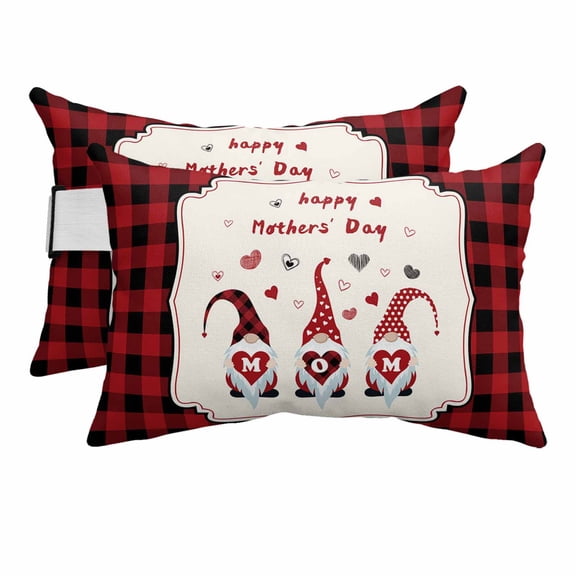 2PCS Outdoor Pillow for Chaise Lounge Chair Mother's Day Dwarf with Love Mom Waterproof Headrest Cushion with Insert Red Black Buffalo Plaid Adjustable Lumbar Pillow for Beach Patio Poolside Office
