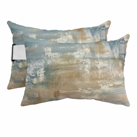 2PCS Outdoor Pillow for Chaise Lounge Chair Retro Brown Blue Texture Waterproof Headrest Cushion with Insert Abstract Draw Brushstroke Pattern Adjustable Lumbar Pillow for Beach Patio,11x16in