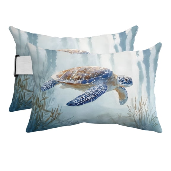 2PCS Outdoor Pillow for Chaise Lounge Chair Sea Turtle Summer Ocean Waterproof Headrest Cushion with Insert Abstract Tropical Seaside Adjustable Lumbar Pillow for Beach Patio Poolside Office,11x16in