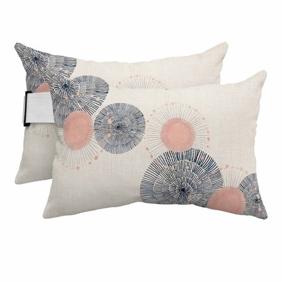 2PCS Outdoor Pillow for Chaise Lounge Chair Soft Blush Circles Waterproof Headrest Cushion with Insert Retro Delicate Line on Linen Adjustable Lumbar Pillow for Beach Patio Poolside Office,11x16in