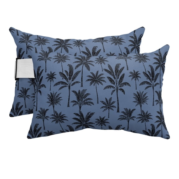 2PCS Outdoor Pillow for Chaise Lounge Chair Summer Black Palm Tree Waterproof Headrest Cushion with Insert Slate Blue Background Adjustable Lumbar Pillow for Beach Patio Poolside Office,11x16in