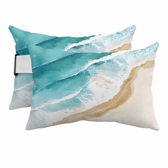 2PCS Outdoor Pillow for Chaise Lounge Chair Summer Nautical Beach Seaside Waterproof Headrest Cushion with Insert Abstract Coastal Ocean Theme Adjustable Lumbar Pillow for Beach Patio Poolside Office