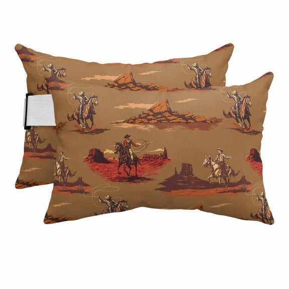 2PCS Outdoor Pillow for Chaise Lounge Chair Vintage Ethnic Cowboy Horse Waterproof Headrest Cushion with Insert Western Desert Theme Adjustable Lumbar Pillow for Beach Patio Poolside Office,11x16in