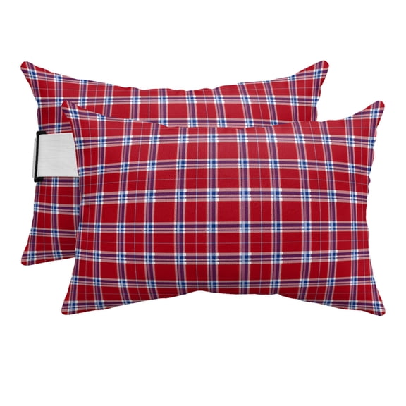 2PCS Outdoor Pillow for Chaise Lounge Chair Vintage Red Grid Gingham Waterproof Headrest Cushion with Insert Vintage Minimalist Plaid Adjustable Lumbar Pillow for Beach Patio Poolside Office,11x16in