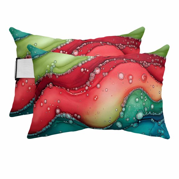 2PCS Outdoor Pillow for Chaise Lounge Chair Watercolors Red Blue Green Marble Waterproof Headrest Cushion with Insert Abstract Rainbow Wave Adjustable Lumbar Pillow for Beach Patio Poolside Office