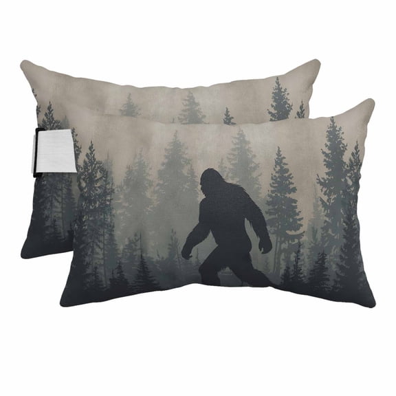 2PCS Outdoor Pillow for Chaise Lounge Chair Wildman Gorilla Forest Silhouette Waterproof Headrest Cushion with Insert Retro Tree Adjustable Lumbar Pillow for Beach Patio Poolside Office,11x16in