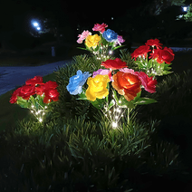 2PCS Outdoor Solar Garden Stake Lights with 14 Rose Flowers, LED Flower Solar Powered Lights, Waterproof Multi-Color Solar Lights