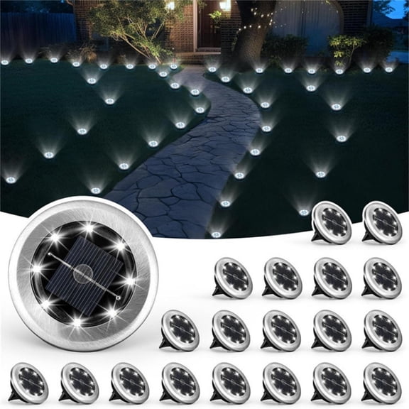 2PCS Outdoor Solar Lights Waterproof - Solar Powered Ground Lights for Pathway Walkway Driveway - LED Landscape Disk Lights for Garden Yard Patio Deck - Automatic Dusk to Dawn Lighting