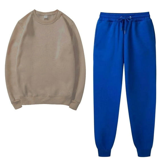 2PCS Outfits Men's And Women's Sports Tracksuits Long Sleeve Crewneck Solid Color Pullover Hoodless Sweatshirt And Sweatpants Fall Winter Suit Coffee XXXL