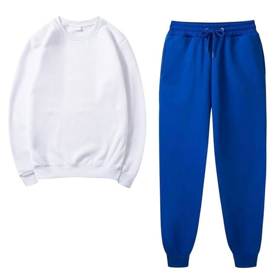 2PCS Outfits Men's And Women's Sports Tracksuits Long Sleeve Crewneck Solid Color Pullover Hoodless Sweatshirt And Sweatpants Fall Winter Suit White XXXL