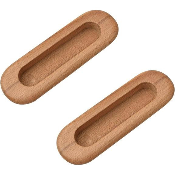 2PCS Oval Wood Recessed Concealed Handle, Embedded Design Sliding Door Handle Wood Cabinet Pulls Flush Sliding Closet Door Pulls for Sliding Barn Bypass Door Wardrobe Drawer Pulls