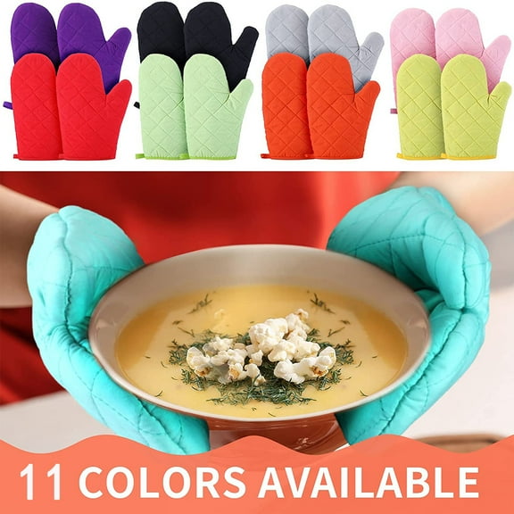 2PCS Oven Mitts Heat Resistant Kitchen Gloves Cotton & Polyester Quilted Large Mittens
