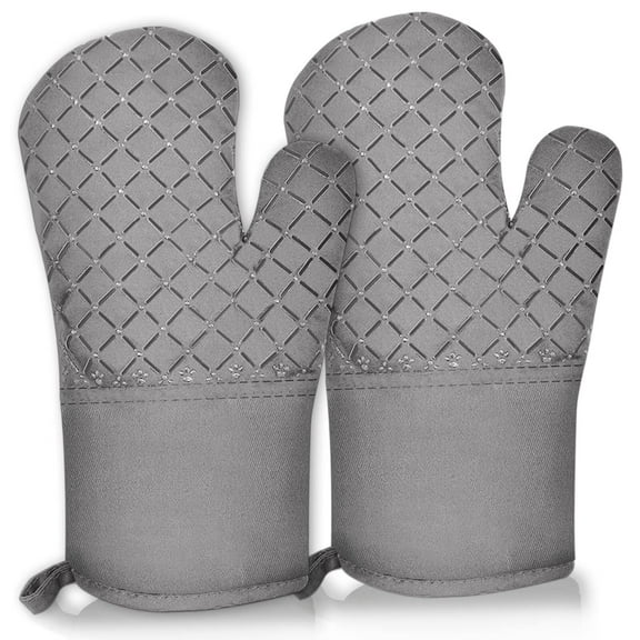 2PCS Oven Mitts and Pot Holders Sets 500°F Pot Holders for Kitchen Heat Resistant Oven Gloves Anti-Slip Silicone Stripe Oven Mitts Heat Resistant Hot Pads Oven Mits Potholders for Kitchens (Gray)