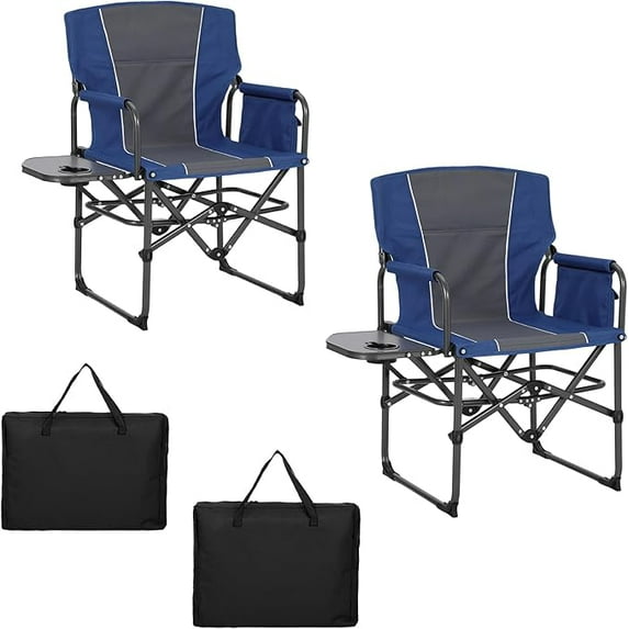 2PCS Oversized Camping Directors Chair, Portable Folding Lawn Chairs for Adults Heavy Duty with Side Table, Outdoor Foldable Camp Chair with Pocket for Beach, Fishing,Picnic