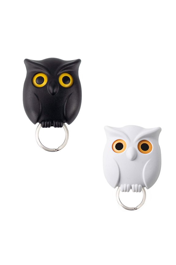 2PCS Owl Key Holder Automatic Open Close Eyes, Cute Owl Wall Key Holder Magnetic Night Owl Keying Holder (Black+ White)