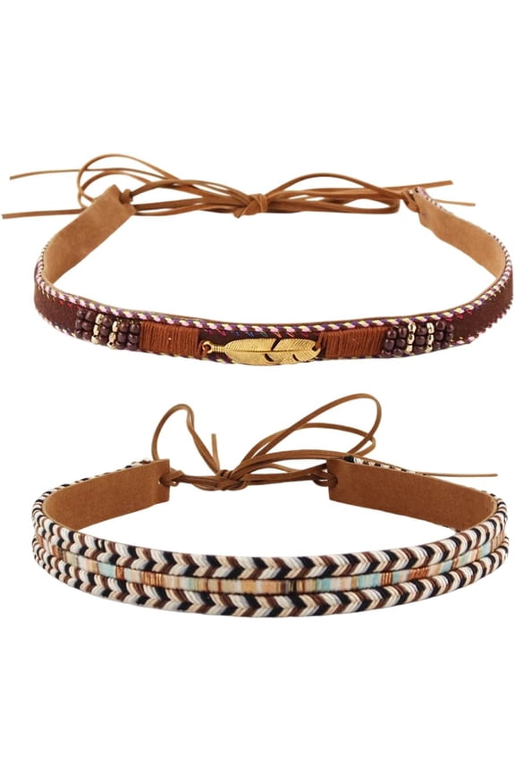 2PCS PU Leather Ethnic Western Leaf Hat Belts 2 Styles Suede Beaded Rope Hatbands Classical Rural Cowgirl Hat Belt Replacement