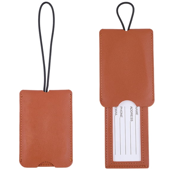 2PCS PU Leather Travel Labels Privacy Protect Cover Bags Label Identifier Personalized Luggage Tags with Name ID Card Buckle Strap