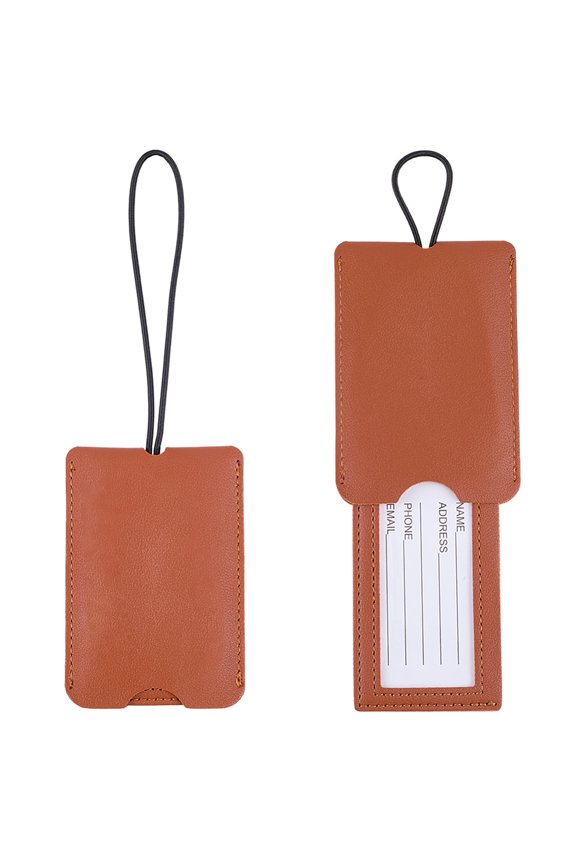 2PCS PU Leather Travel Labels Privacy Protect Cover Bags Label Identifier Personalized Luggage Tags with Name ID Card Buckle Strap