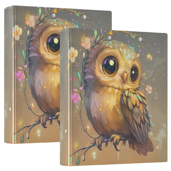 2PCS PVC Hard D-Ring 3 Hole Folder Multifunctional Writing Board File Binder Adorable Owl