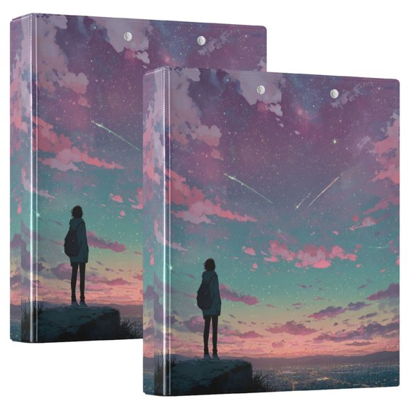 2PCS PVC Hard D-Ring 3 Hole Folder Multifunctional Writing Board File Binder Anime Bioluminescent Person