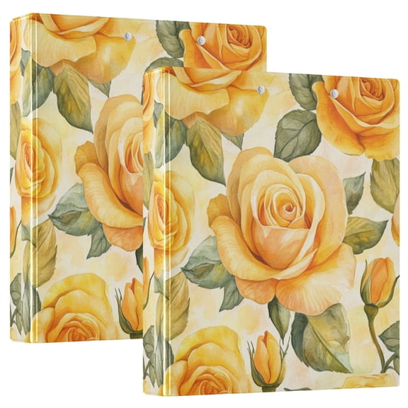 2PCS PVC Hard D-Ring 3 Hole Folder Multifunctional Writing Board File Binder Cartoon Gold Roses Seamless