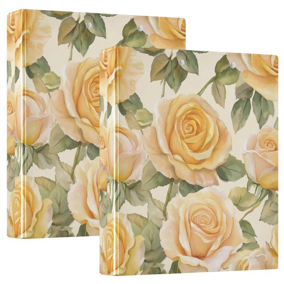 2PCS PVC Hard D-Ring 3 Hole Folder Multifunctional Writing Board File Binder Cartoon Gold Roses