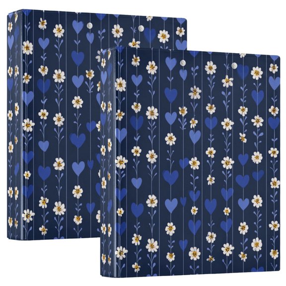2PCS PVC Hard D-Ring 3 Hole Folder Multifunctional Writing Board File Binder Dark Blue Daisy Pattern