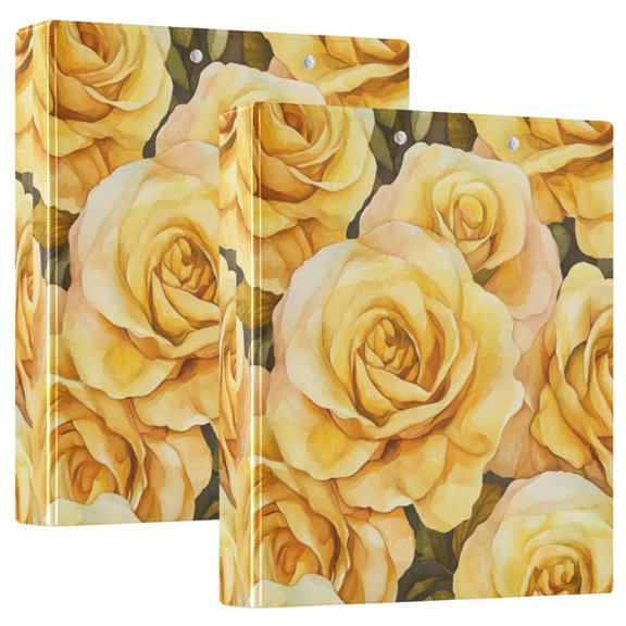 2PCS PVC Hard D-Ring 3 Hole Folder Multifunctional Writing Board File Binder Gold Roses Seamless