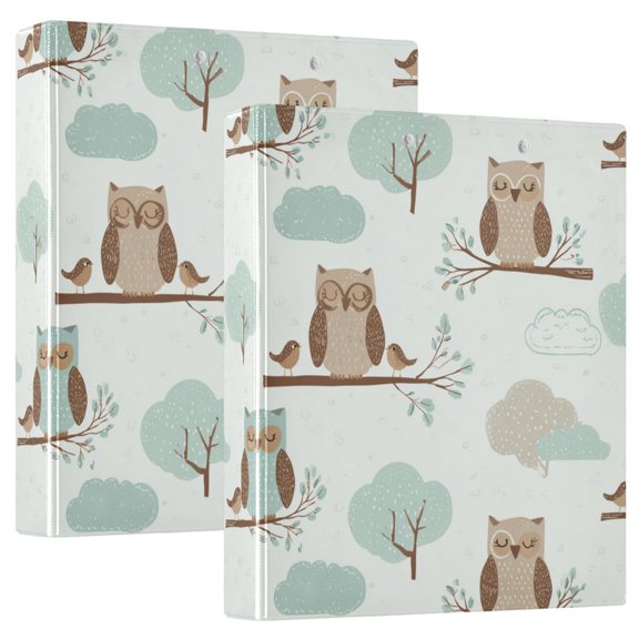 2PCS PVC Hard D-Ring 3 Hole Folder Multifunctional Writing Board File Binder Owl Tree Pattern