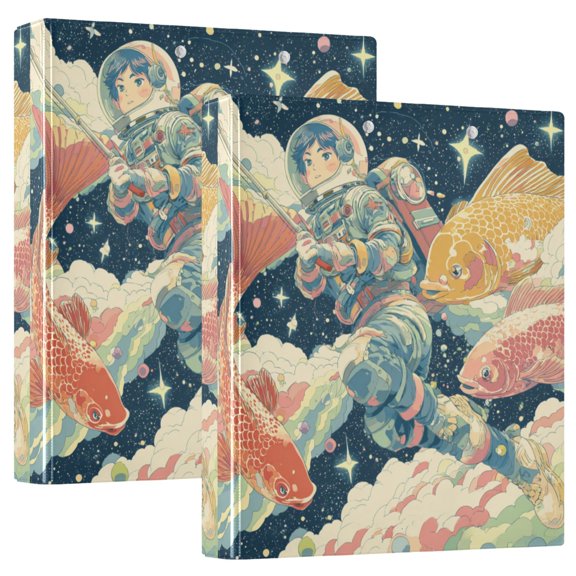 2PCS PVC Hard D-Ring 3 Hole Folder Multifunctional Writing Board File Binder Space Suit Anime