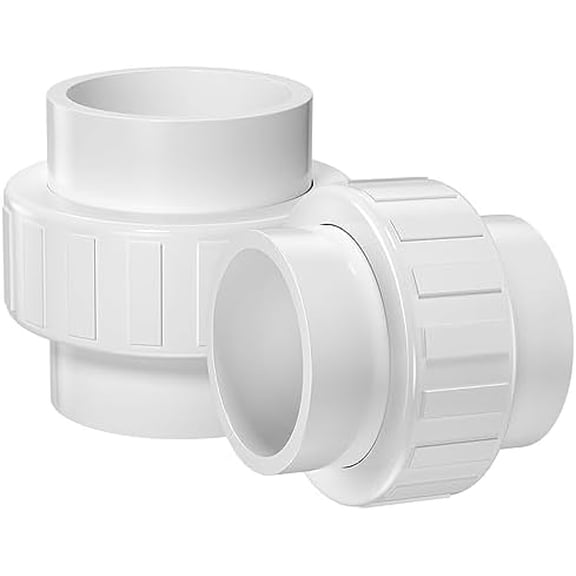 2PCS PVC Union Coupling 2Inch, Furniture Grade PVC Union Pipe Fittings with EPDM O-Ring, Schedule 40 White Slip Coupling Adapter for Irrigation, Pool & Spa System, indoor Plumbing Project