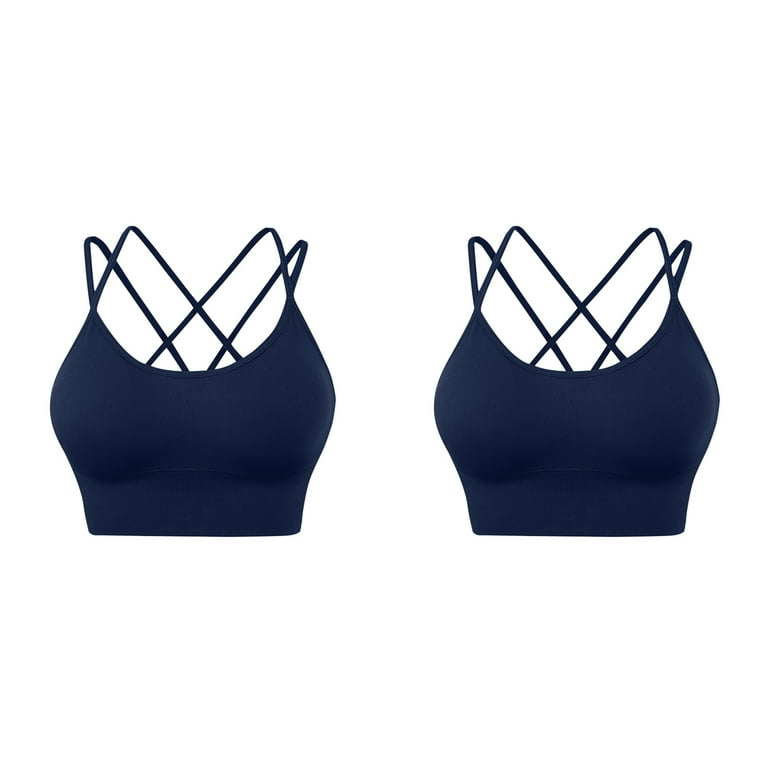 2PCS Pack Comfy Bra Womens Back Sport Bras Padded Strappy Criss Cropped Bras  For Yoga Workout Fitness Low Impact Bras 